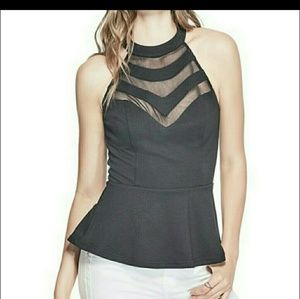 Guess Mesh Peplum Top